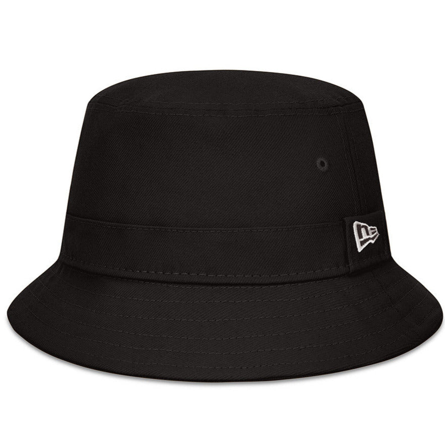 Black bucket hat with New Era logo on a white background