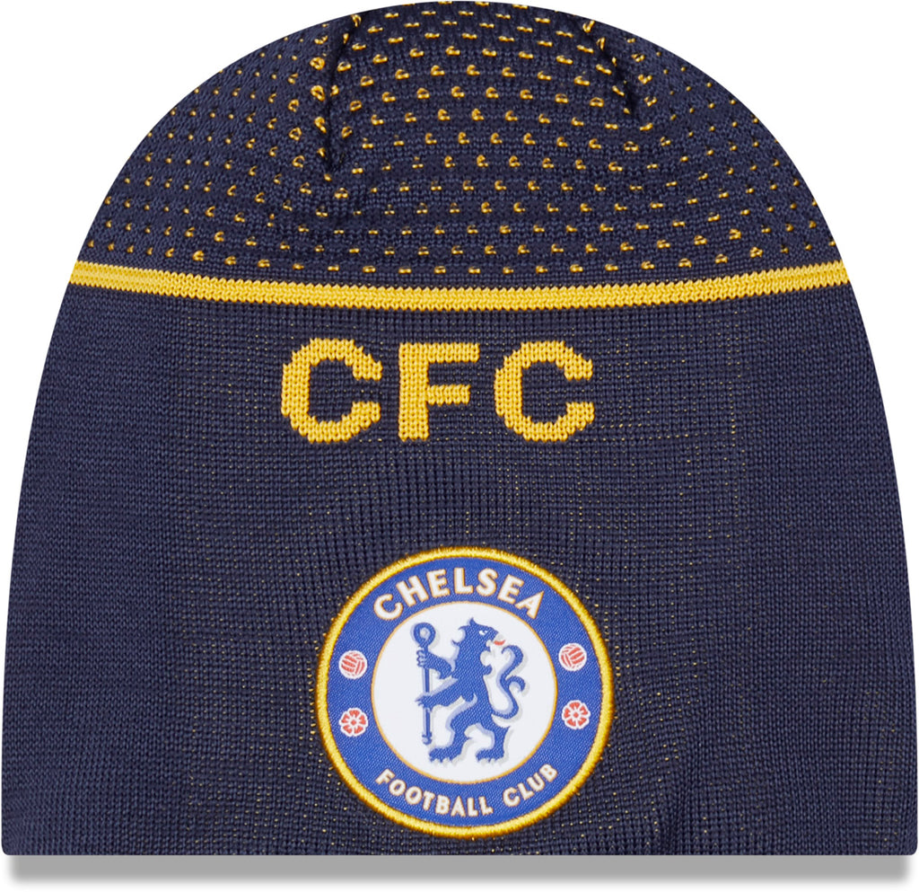 Official Chelsea FC navy beanie with New Era logo – engineered knit winter hat