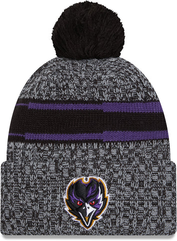 Baltimore Ravens New Era NFL 2023 Sideline Sport Knit Bobble Hat - lovemycap