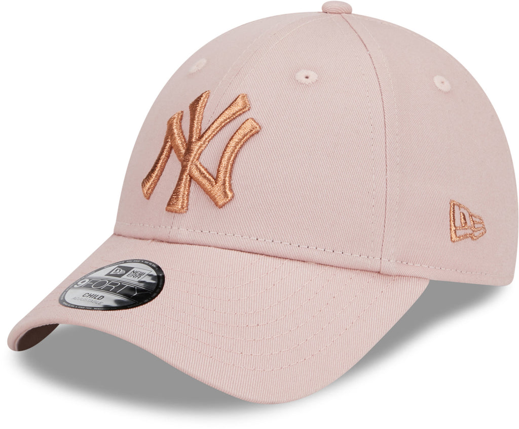 New York Yankees Kids New Era 9Forty Metallic Logo Pink Baseball Cap (Age 4 - 12 Years) - lovemycap