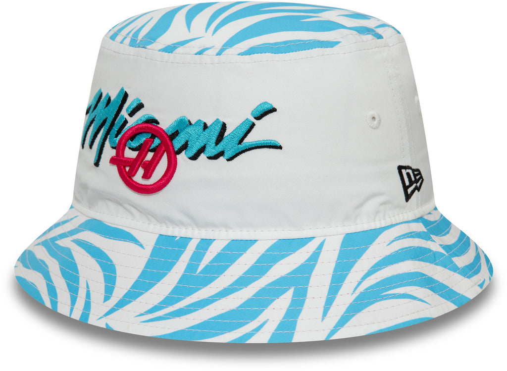 Haas F1 Team Miami GP New Era Zebra Print White Bucket Hat