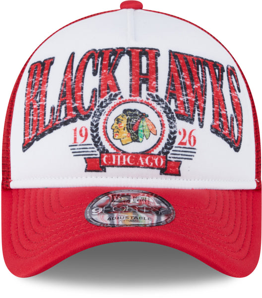 Chicago Blackhawks New Era 9Forty A-Frame Distressed Trucker Cap