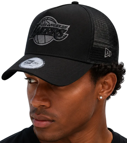 Los Angeles Lakers Black Trucker Cap New Era NBA Team A-Frame Mesh Back Cap - pumpheadgear, baseball caps