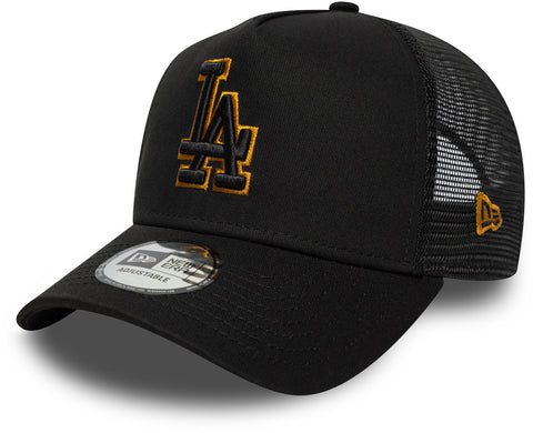 los angeles dodgers Black trucker cap with outlined gold logo