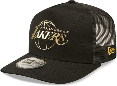 Los Angeles Lakers New Era Foil Logo Black NBA Trucker Cap - lovemycap
