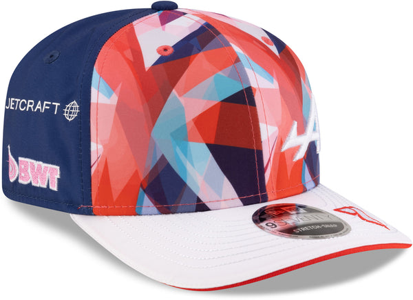 ide detail showing New Era flag and Alpine F1 sponsor embroidery