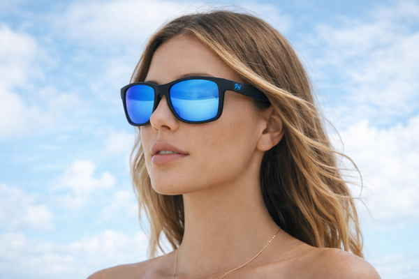 women wearing ph ranger blue lens mirrored sunglasses