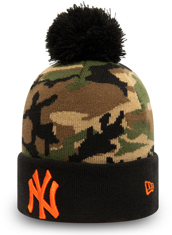 New York Yankees New Era Kids Woodland Camo Crown Cuff Knit Bobble Hat (Age 4 - 12) - lovemycap