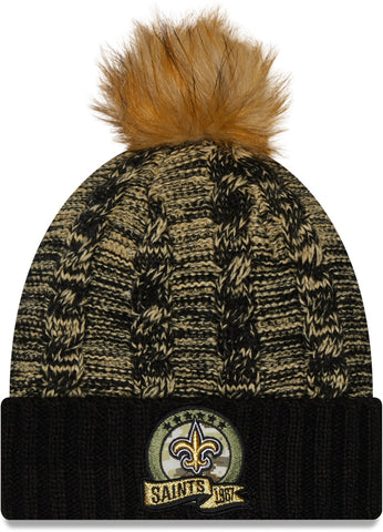 New Orleans Saints New Era NFL 2022 Salute To Service Winter Knit Bobble Hat - lovemycap