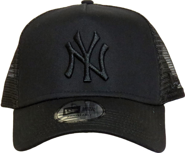 New York Yankees New Era All Black Clean A-Frame Trucker Cap - pumpheadgear, baseball caps