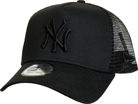 New York Yankees New Era All Black Clean A-Frame Trucker Cap - pumpheadgear, baseball caps
